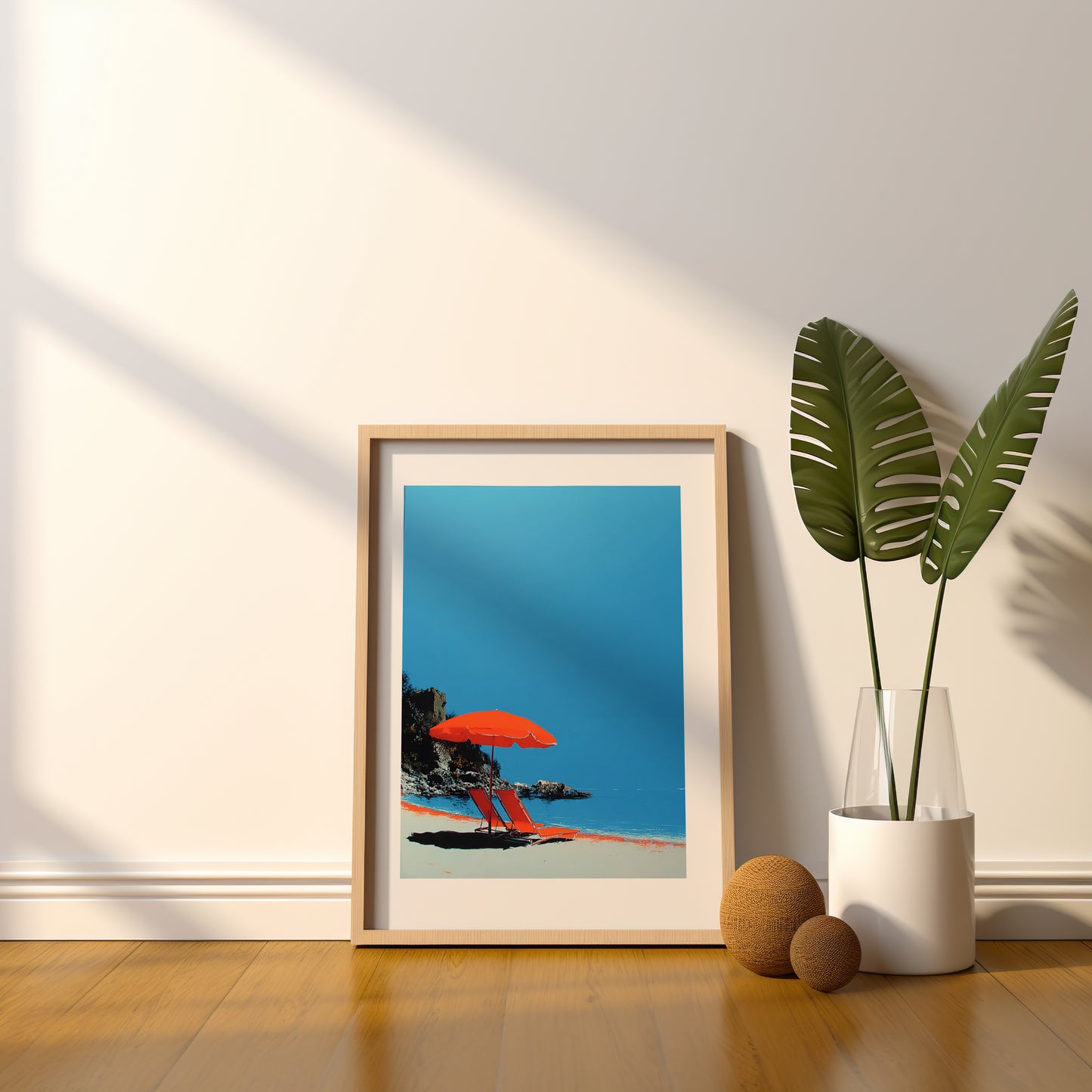 Tableau plage - Rouge, orange et bleu - Art contemporain - Décoration moderne