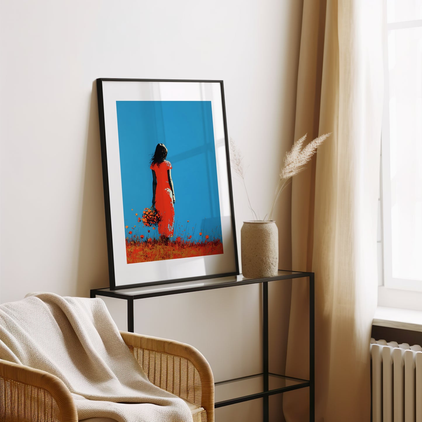 Tableau femme - Fleur rouge - Art contemporain - Décoration moderne