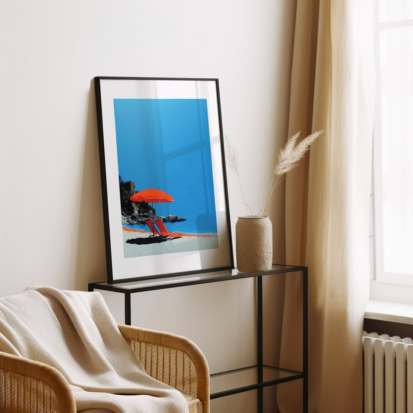 Tableau plage - Rouge, orange et bleu - Art contemporain - Décoration moderne