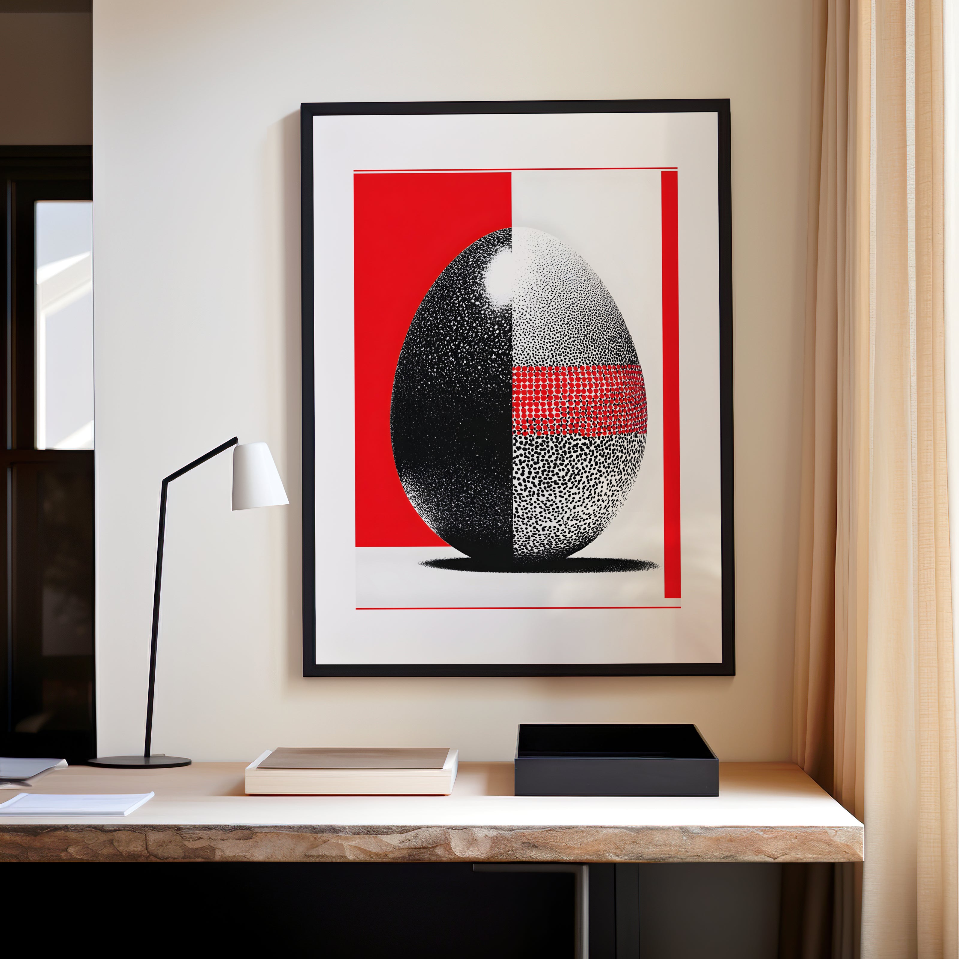 Tableau abstraite contemporain, rouge noir et blanc 