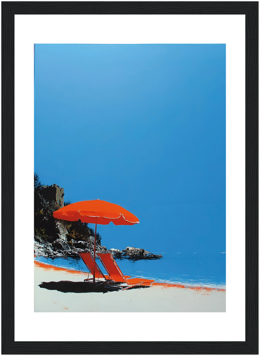 Tableau plage - Rouge, orange et bleu - Art contemporain - Décoration moderne