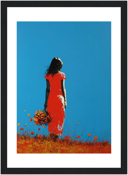 Tableau femme - Fleur rouge - Art contemporain - Décoration moderne