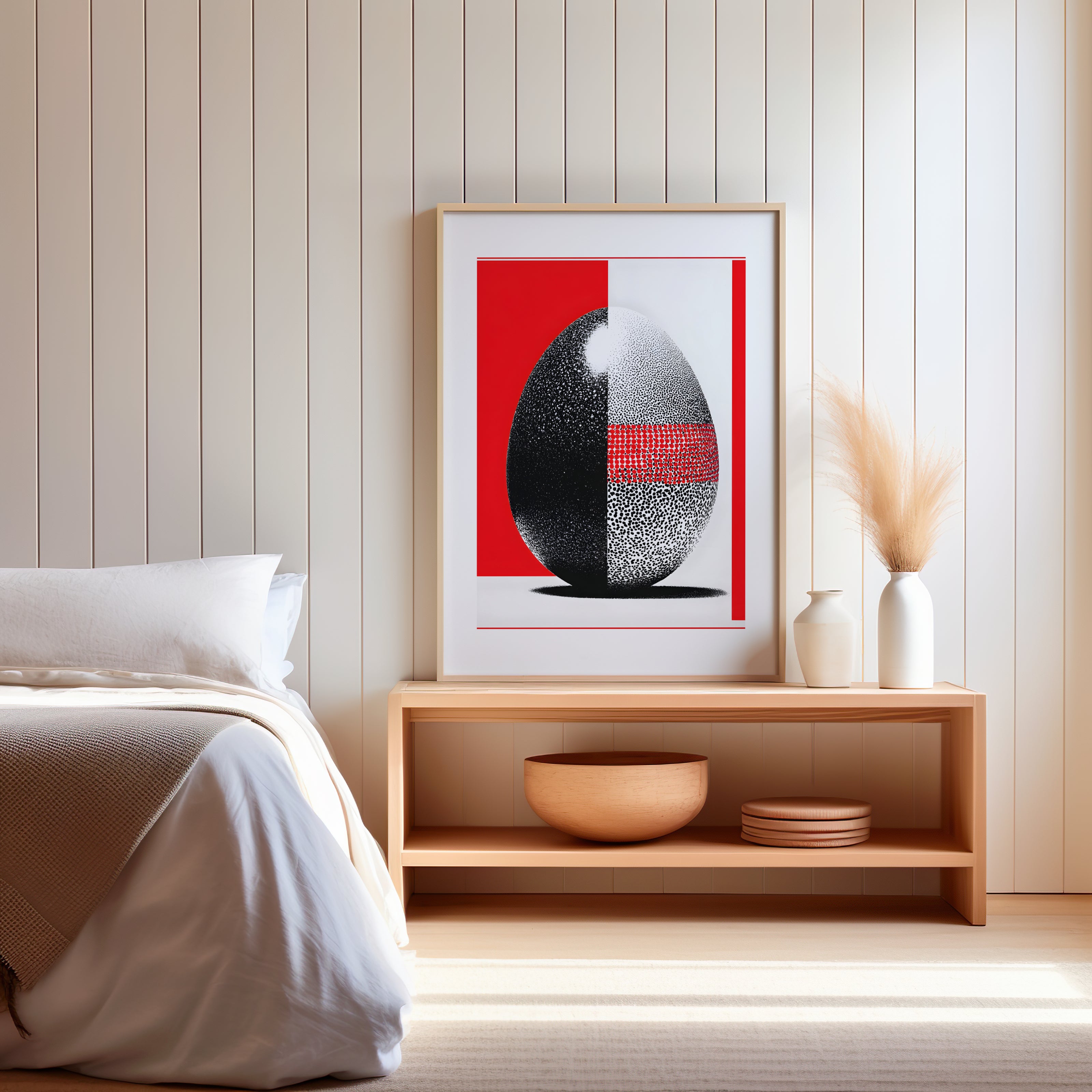 Oeuvre d'art abstraite rouge et noir dans une chambre 