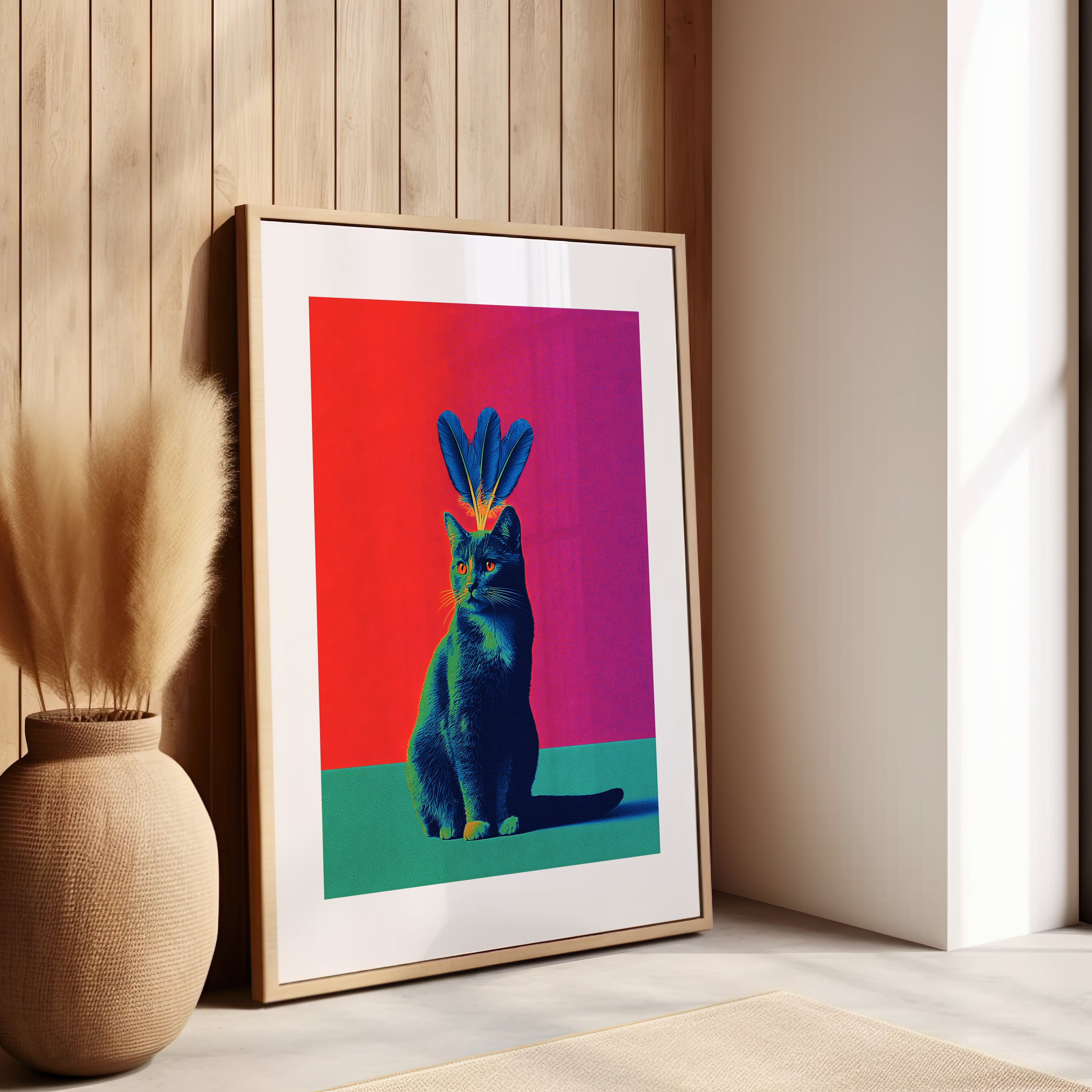 Tableau animal coloré, rouge, rose et vert, art contemporain, pour salon moderne, chambre, bureau, wc