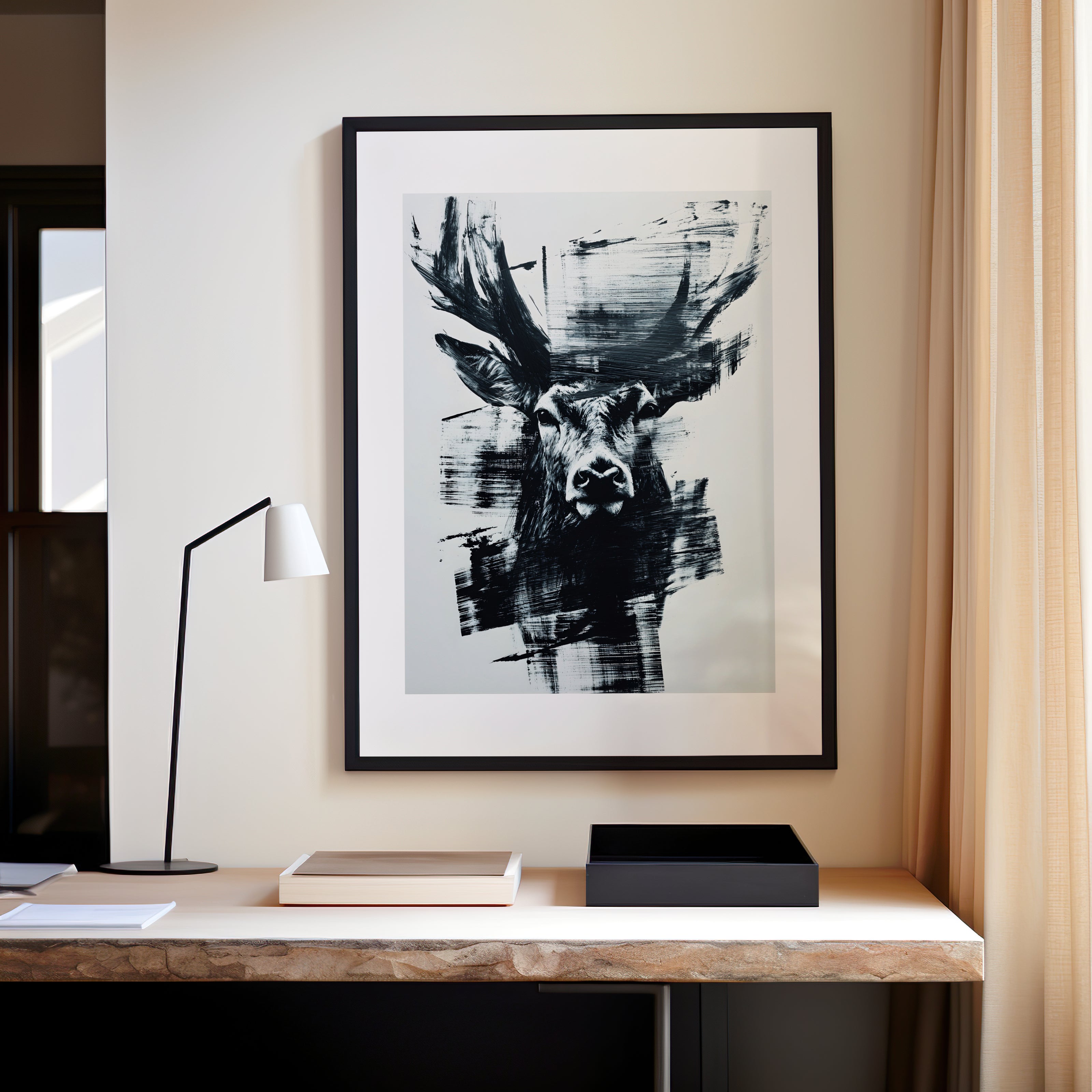 Peinture d'un cerf abstraite dans un bureau