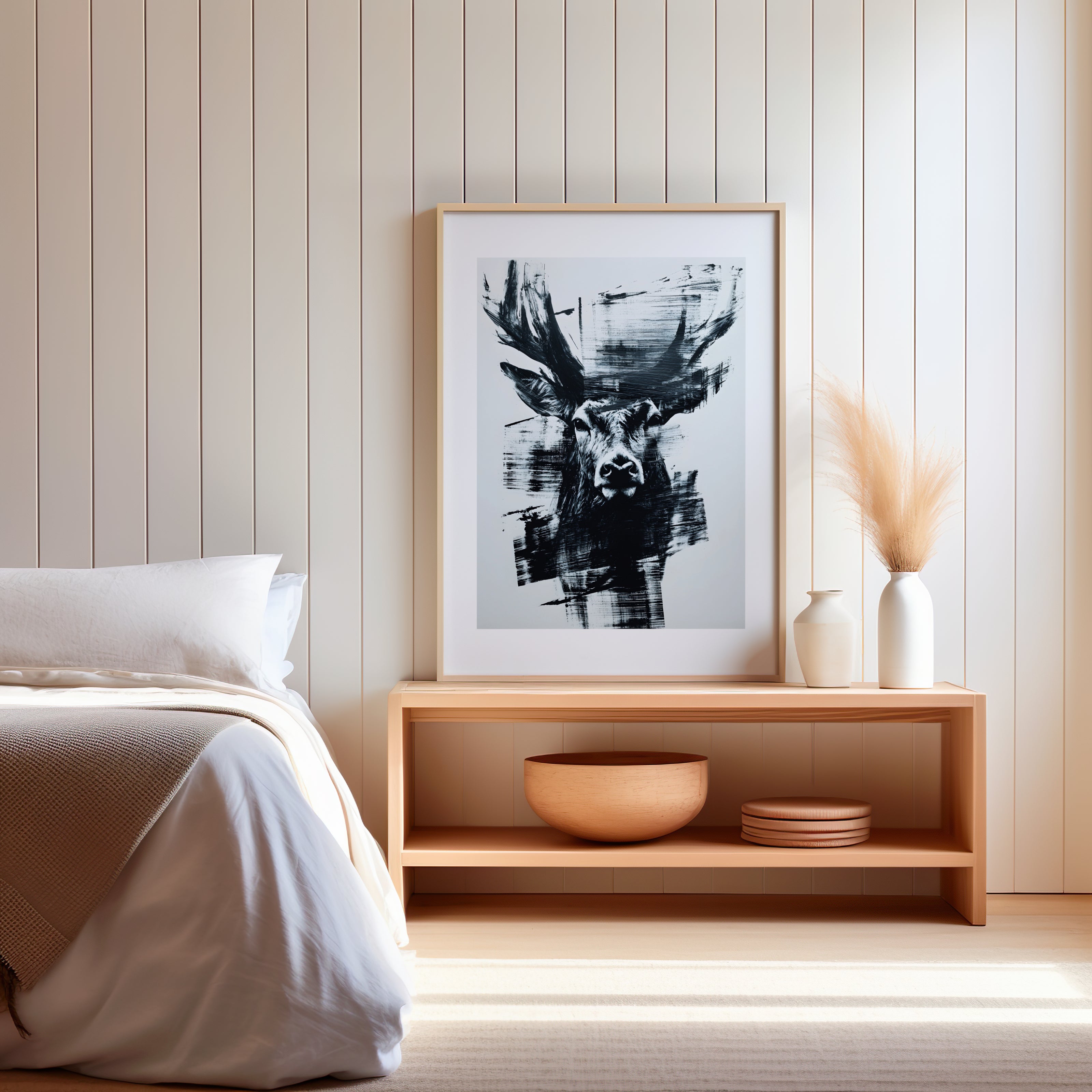 Tableau d'un cerf noir et blanc