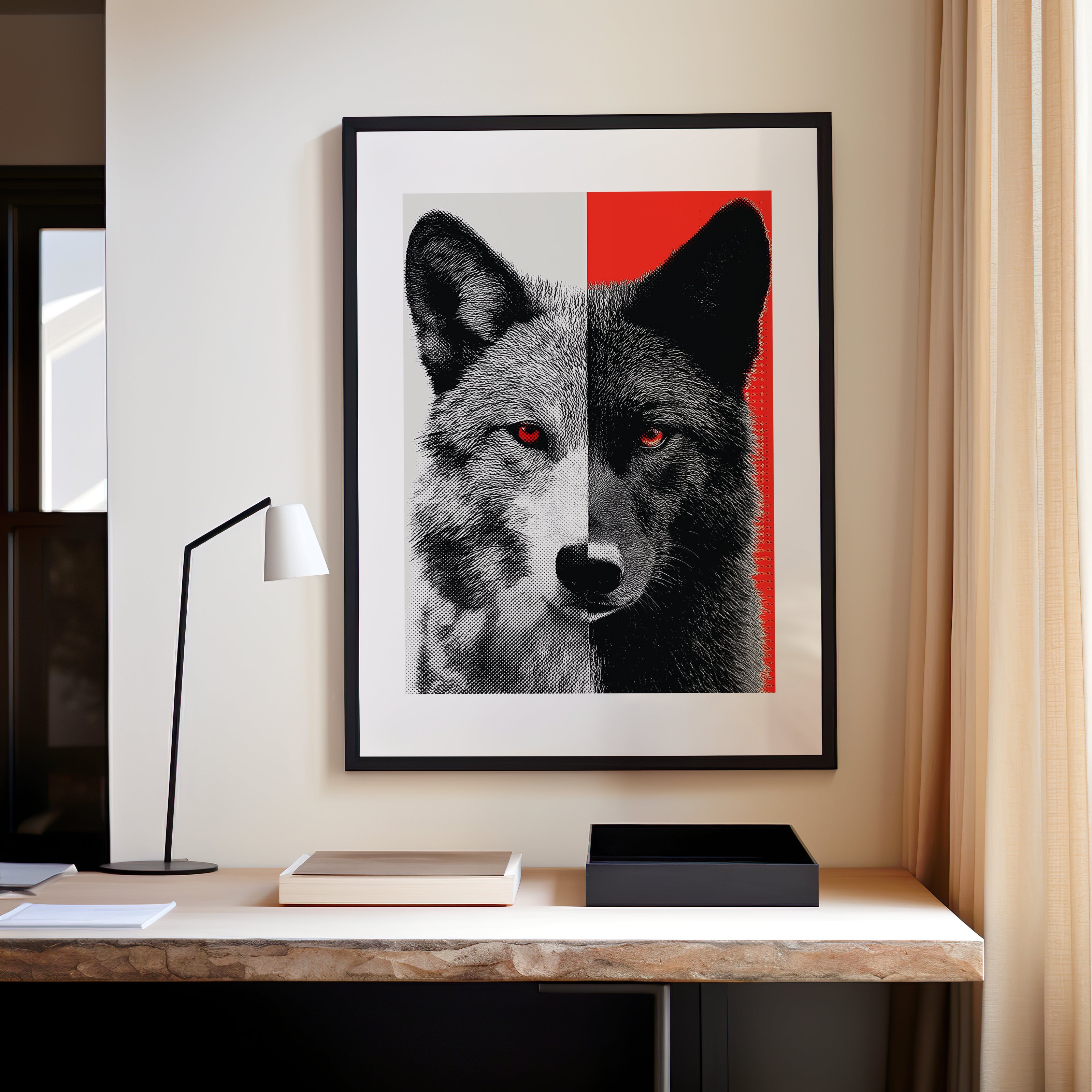 Loup rouge et noir de style pop art