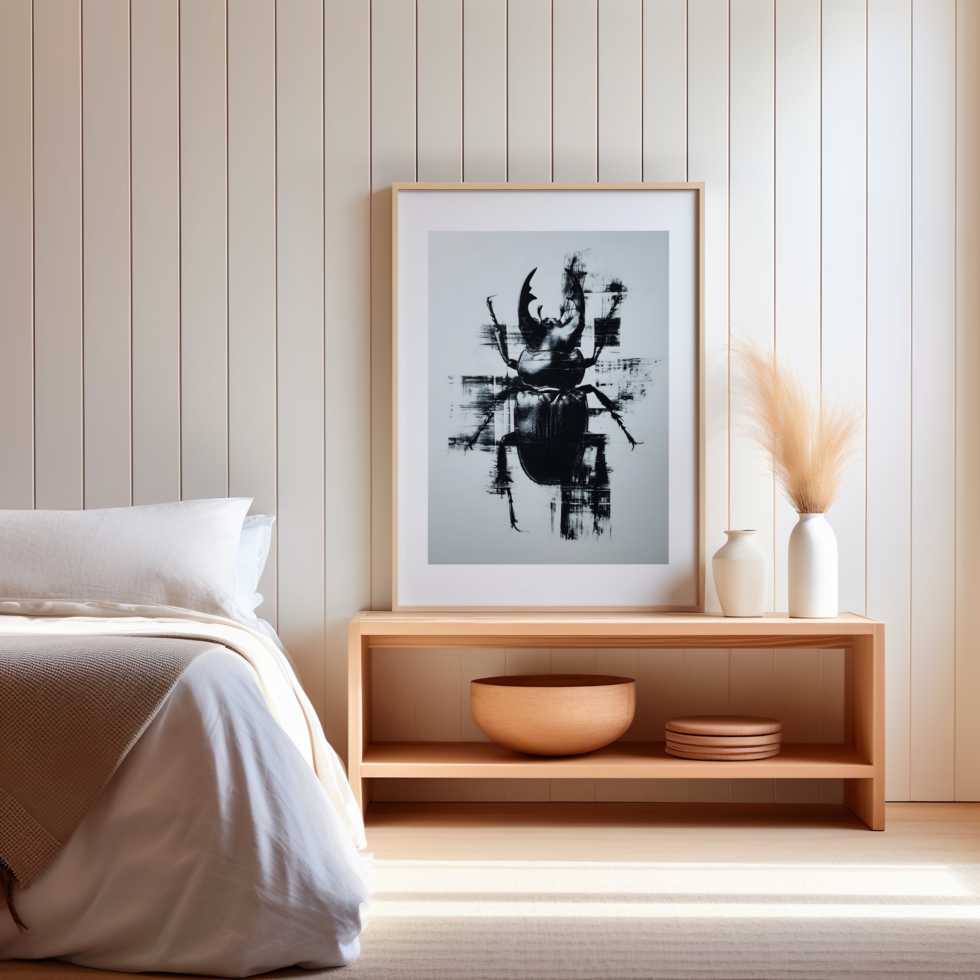 Oeuvre d'art représentant un scarabée noir en peinture