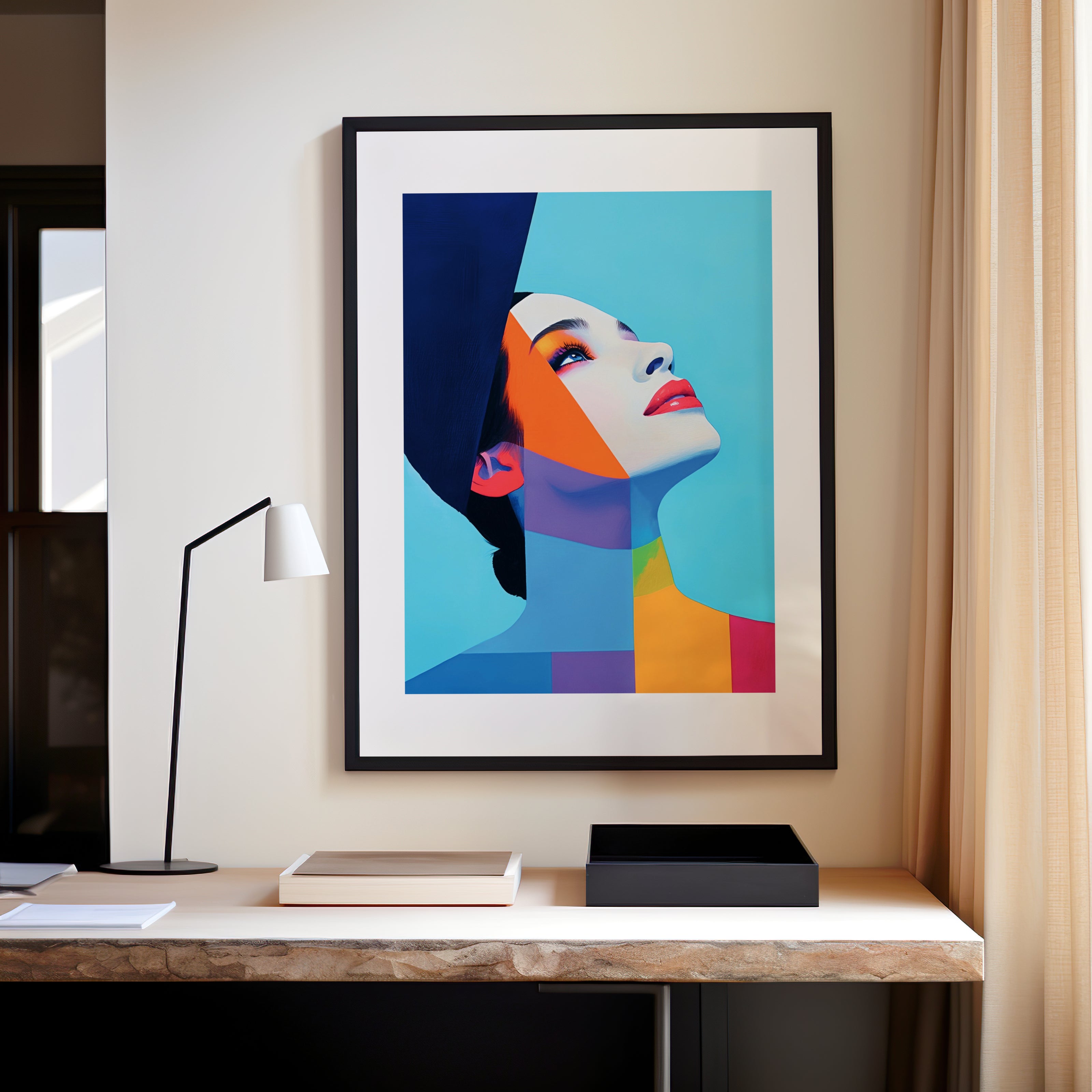 Tableau visage de femme coloré, peinture