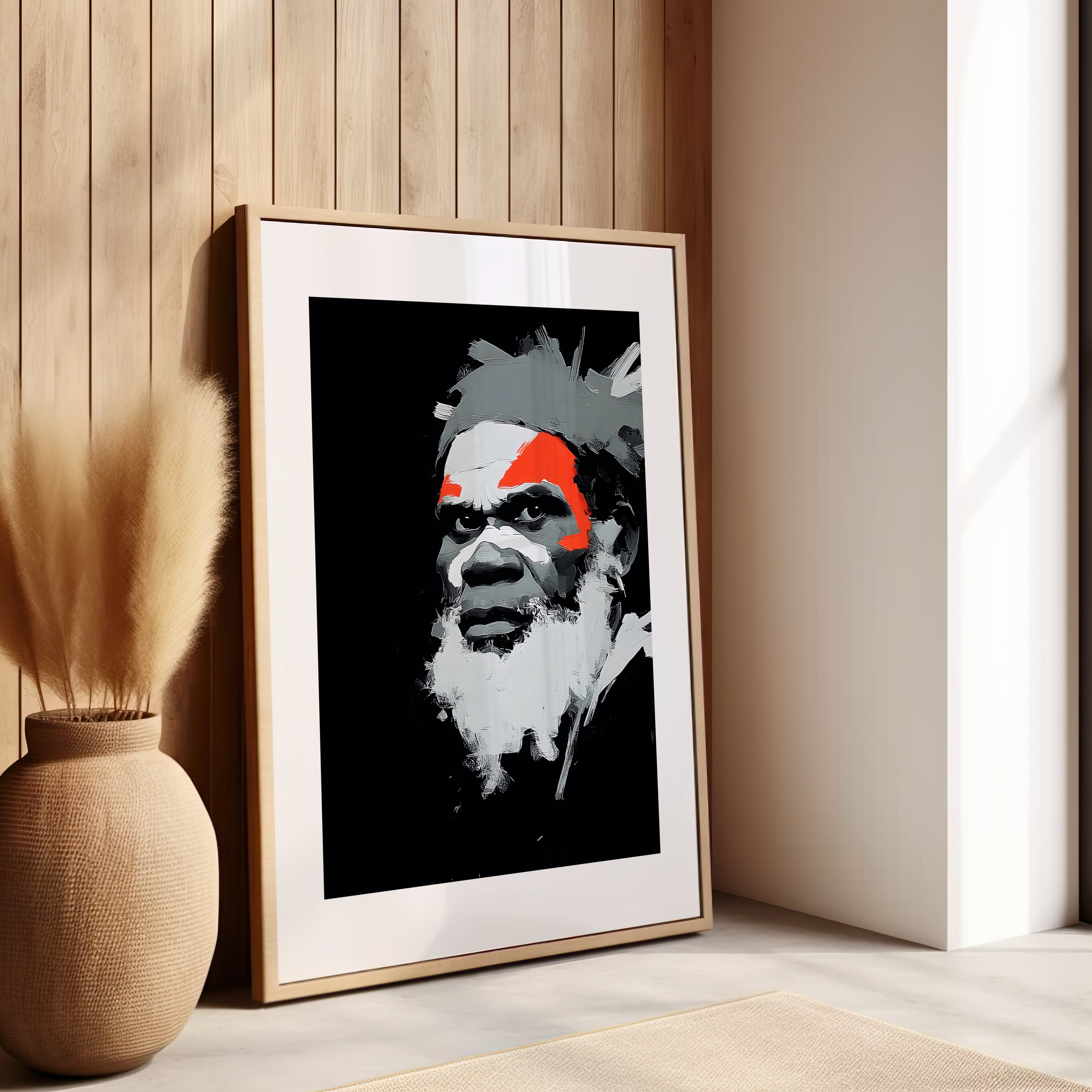 Cadre décoration murale moderne, ethnique, noir blanc et rouge 