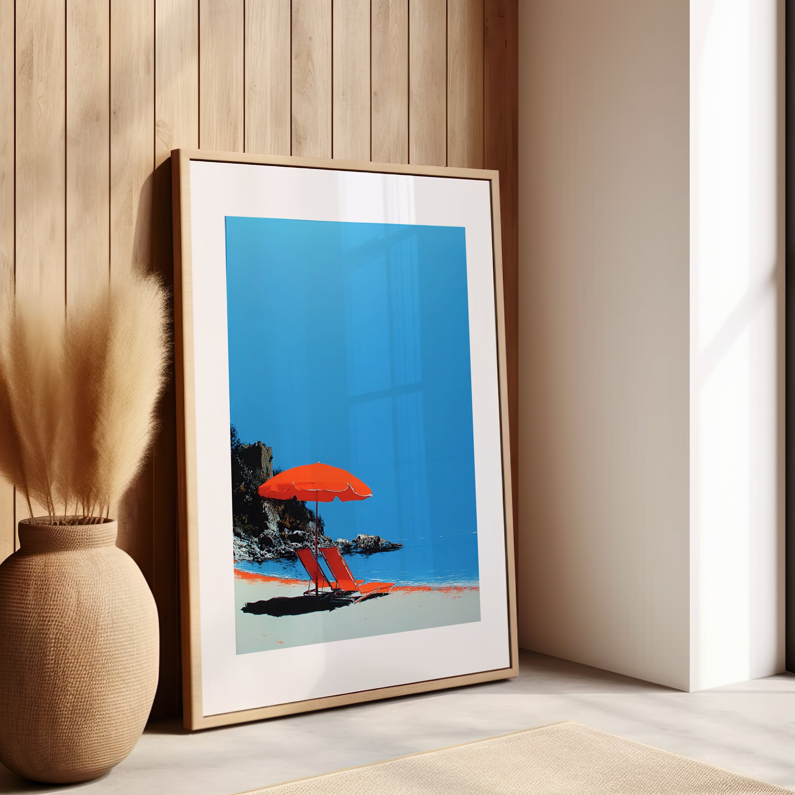 Décoration moderne, art contemporain, bleu, rouge, orange, mer, vacance, voyage