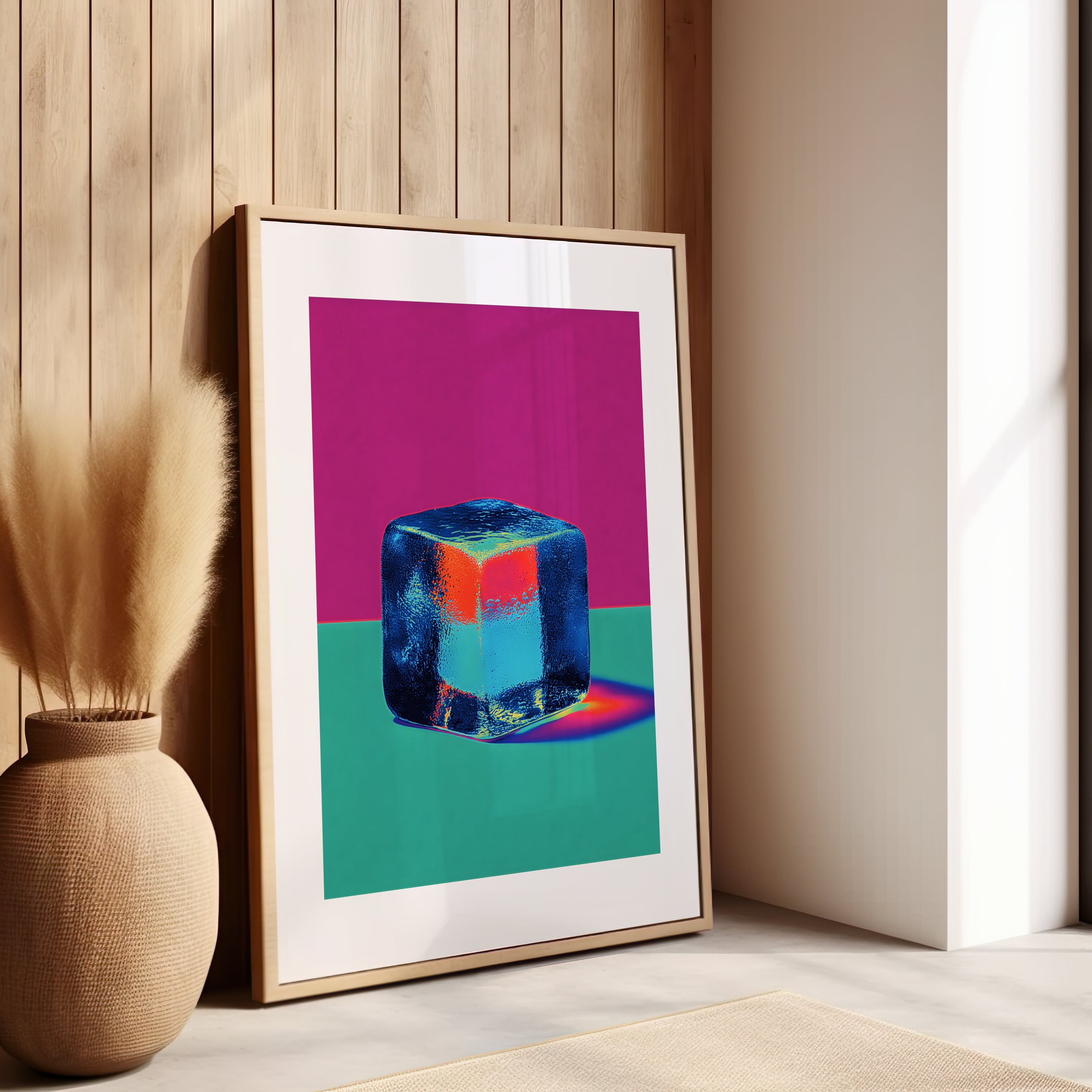 Art contemporain, coloré, vert, rose et bleu, décoration moderne cuisine, salle à manger, bar