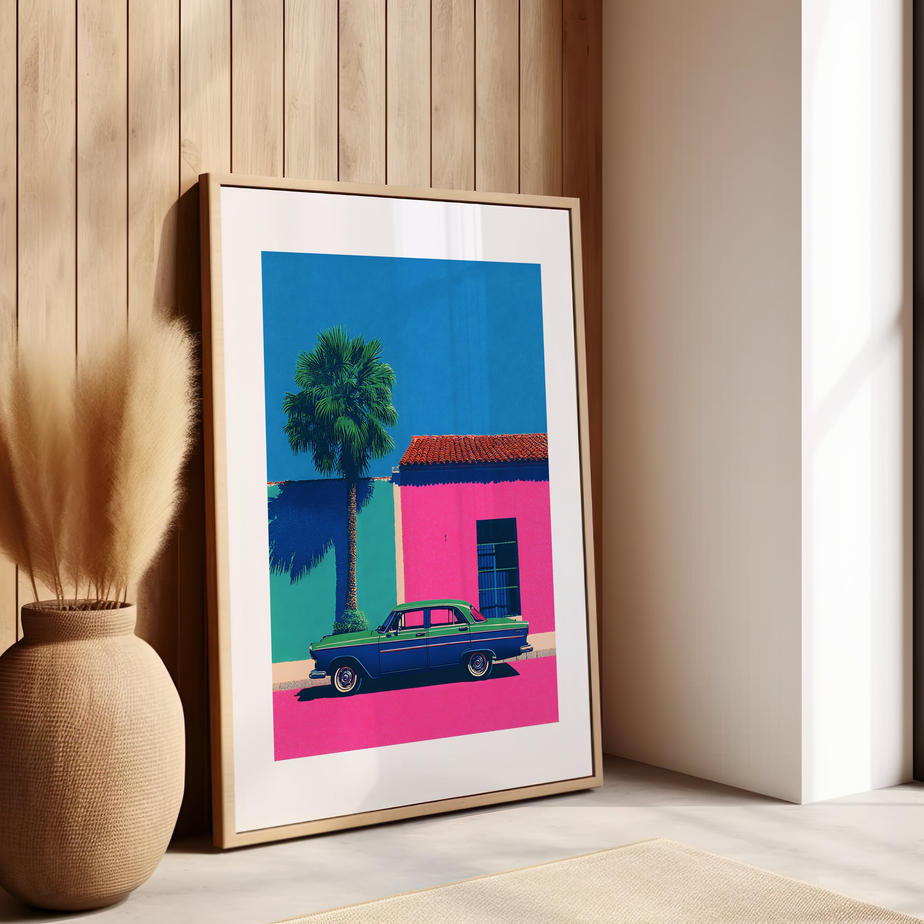 Décoration murale moderne, rose, bleu et vert, vacances, cuba, pour salon, chambre, bureau