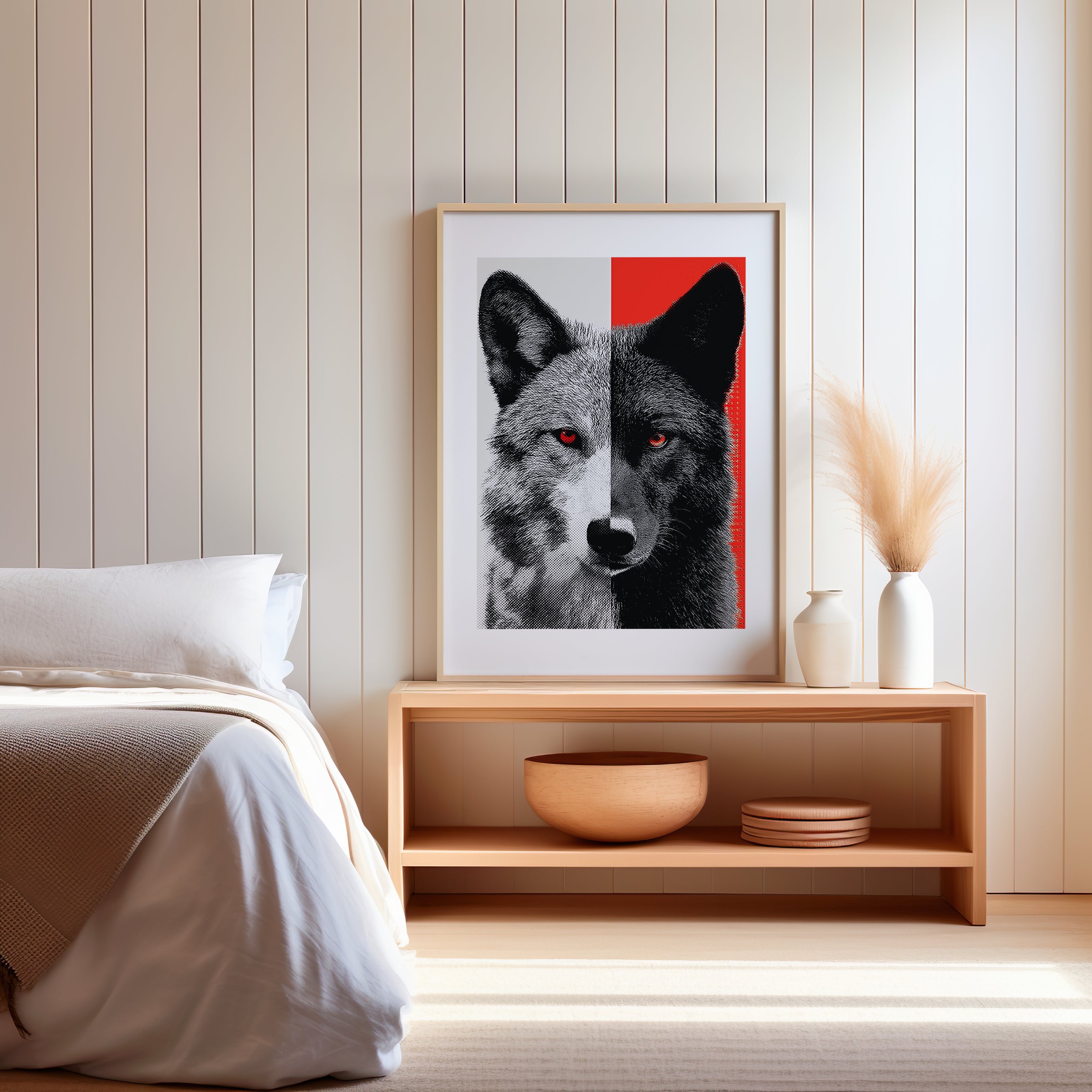 Tableau d'un loup dans une chambre