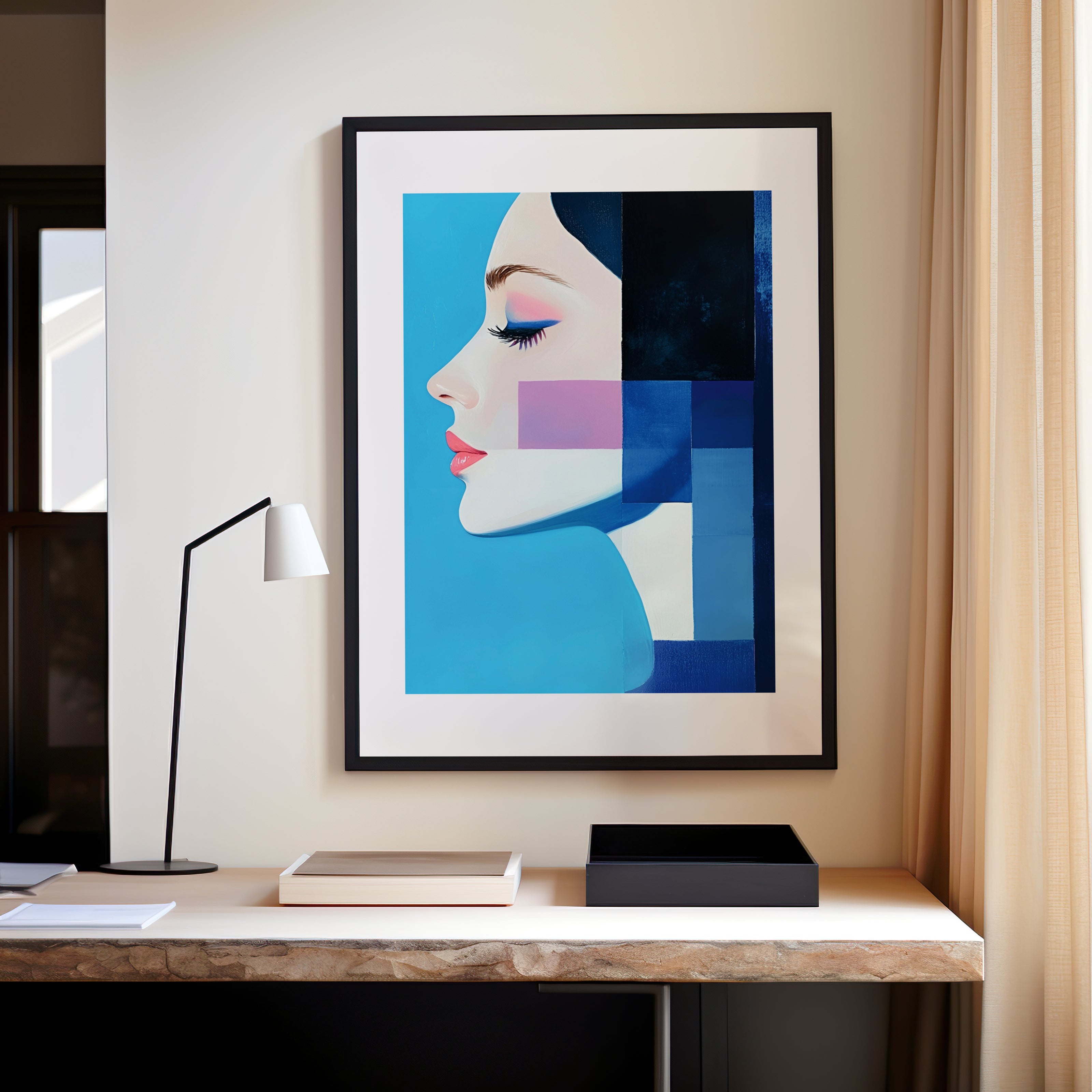 Oeuvre d'art abstraite d'une femme sereine 